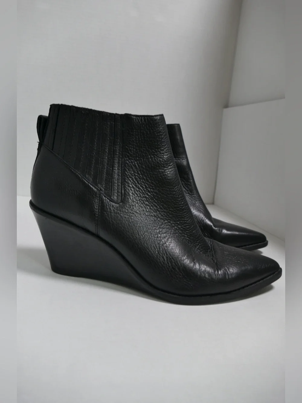 Women’s Black Leather Wedge Ankle Boots